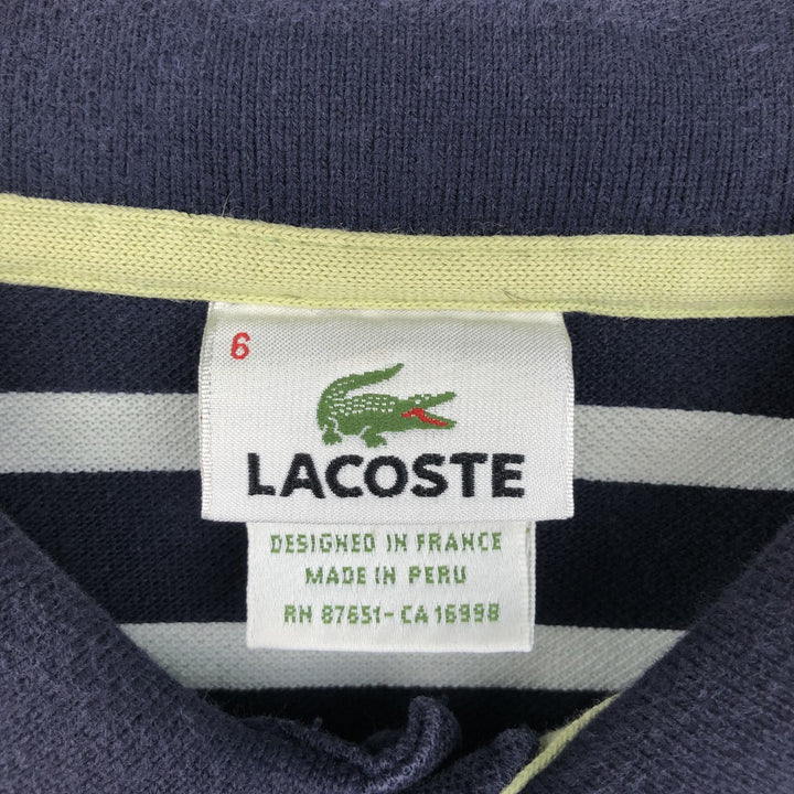 Lacoste (LACOSTE) French design short-sleeved striped polo shirt, size 6 (equivalent to men's XL) cotton navy blue type Vintage Second Hand
