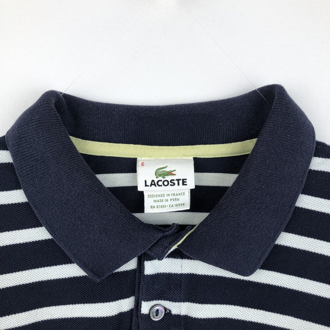 Lacoste (LACOSTE) French design short-sleeved striped polo shirt, size 6 (equivalent to men's XL) cotton navy blue type Vintage Second Hand