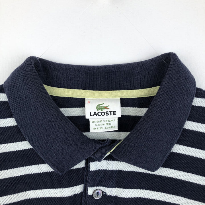 Lacoste (LACOSTE) French design short-sleeved striped polo shirt, size 6 (equivalent to men's XL) cotton navy blue type Vintage Second Hand