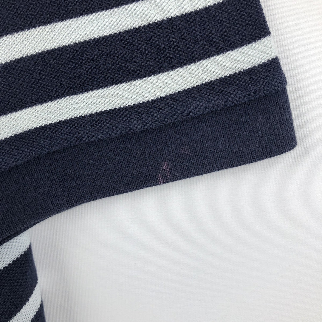 Lacoste (LACOSTE) French design short-sleeved striped polo shirt, size 6 (equivalent to men's XL) cotton navy blue type Vintage Second Hand