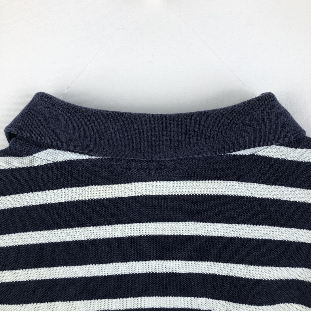 Lacoste (LACOSTE) French design short-sleeved striped polo shirt, size 6 (equivalent to men's XL) cotton navy blue type Vintage Second Hand