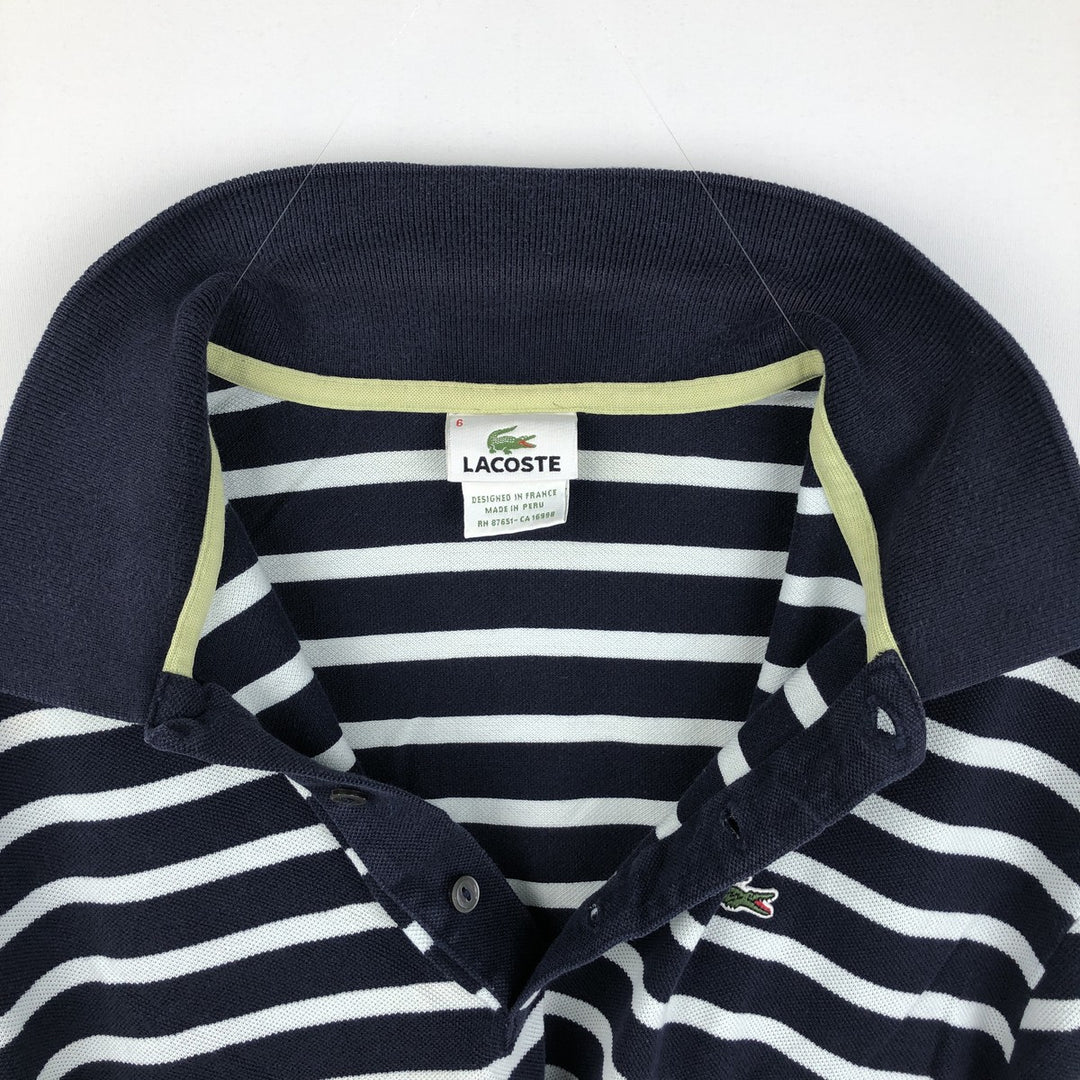 Lacoste (LACOSTE) French design short-sleeved striped polo shirt, size 6 (equivalent to men's XL) cotton navy blue type Vintage Second Hand