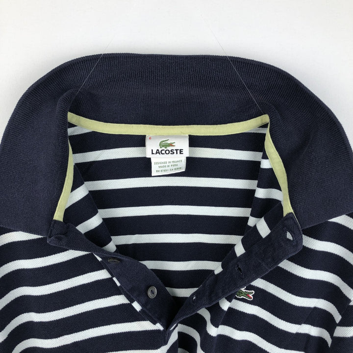 Lacoste (LACOSTE) French design short-sleeved striped polo shirt, size 6 (equivalent to men's XL) cotton navy blue type Vintage Second Hand