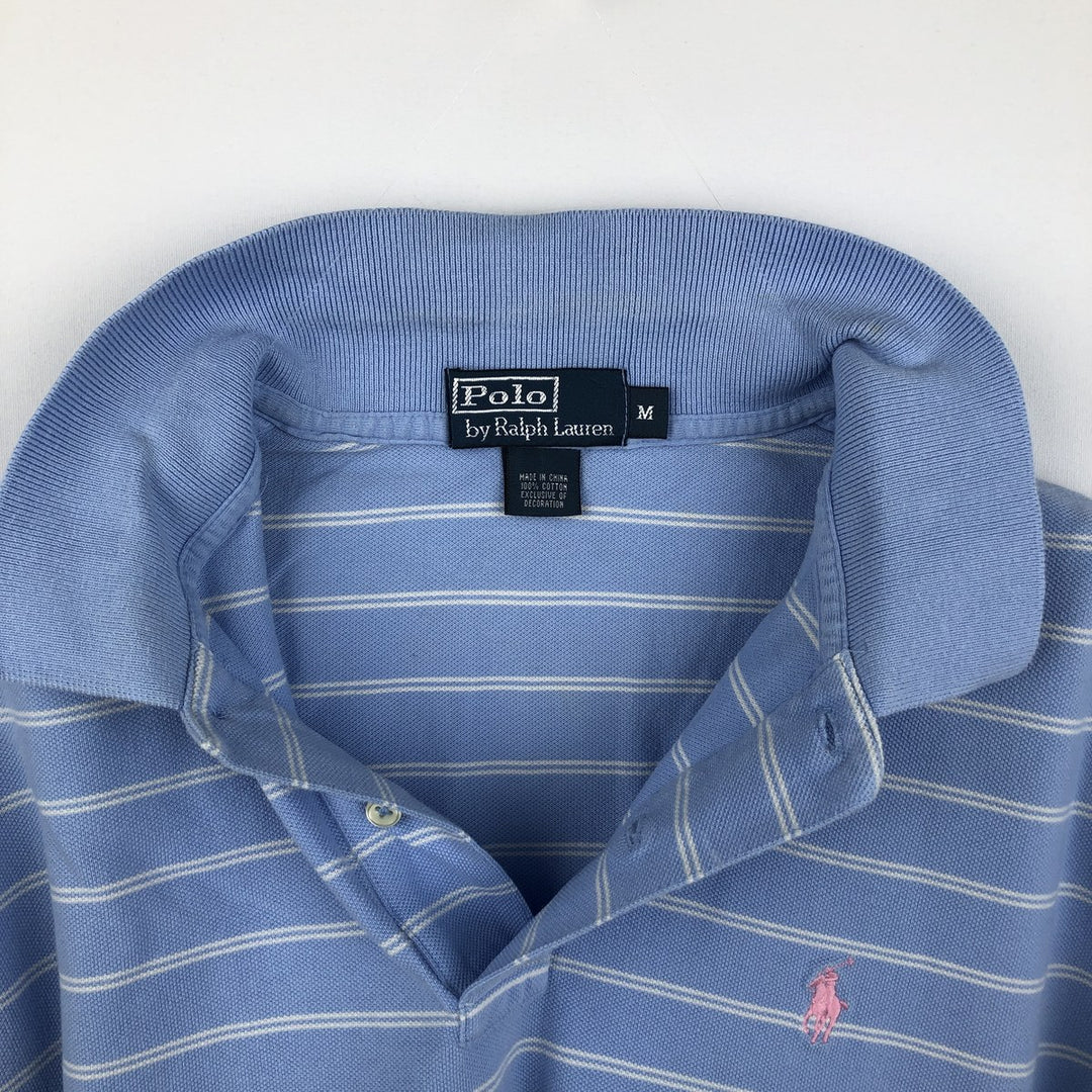 Ralph Lauren POLO by Ralph Lauren CUSTOM FIT short sleeve striped polo shirt men's size M cotton Blue type light blue Vintage Second Hand