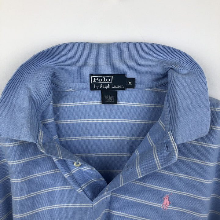 Ralph Lauren POLO by Ralph Lauren CUSTOM FIT short sleeve striped polo shirt men's size M cotton Blue type light blue Vintage Second Hand
