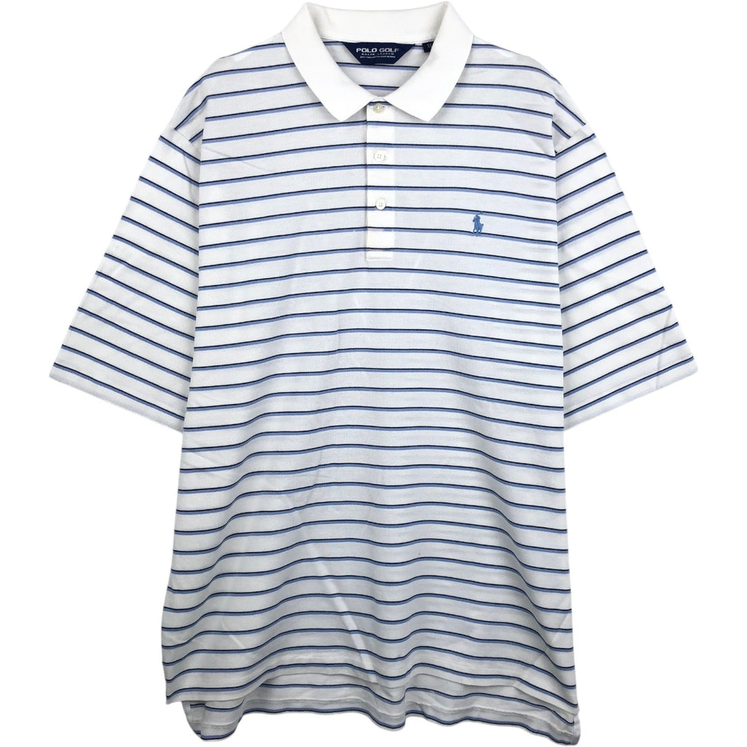 Ralph Lauren POLO GOLF Multi-border short sleeve striped polo shirt Men's XL size Pima Cotton white type Vintage Second Hand
