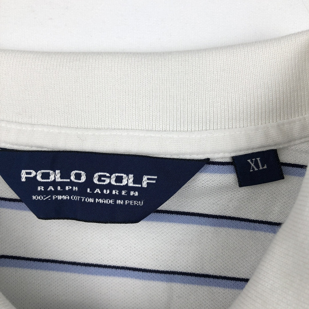 Ralph Lauren POLO GOLF Multi-border short sleeve striped polo shirt Men's XL size Pima Cotton white type Vintage Second Hand