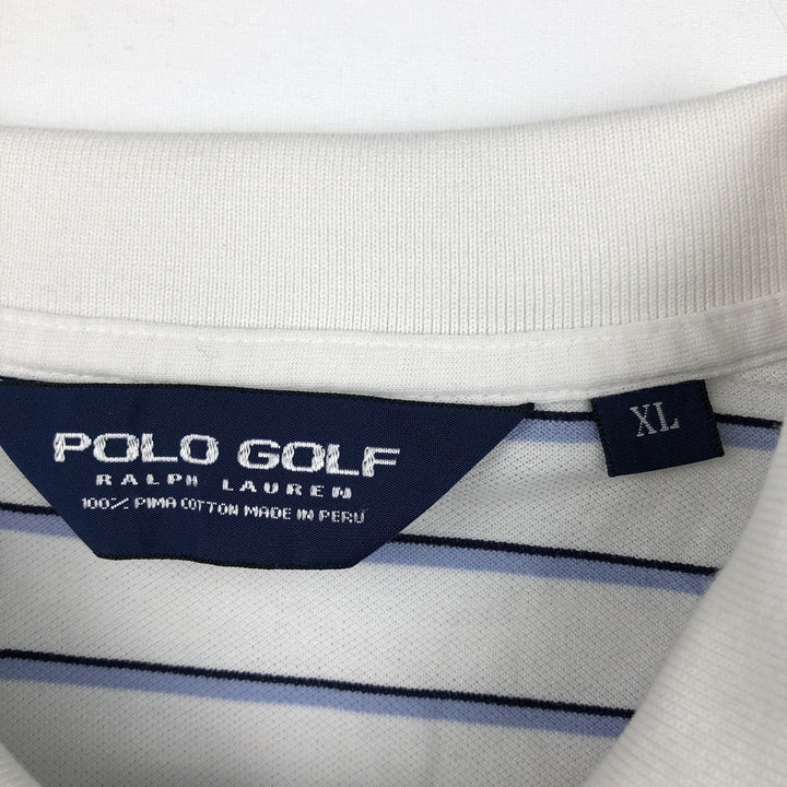 Ralph Lauren POLO GOLF Multi-border short sleeve striped polo shirt Men's XL size Pima Cotton white type Vintage Second Hand