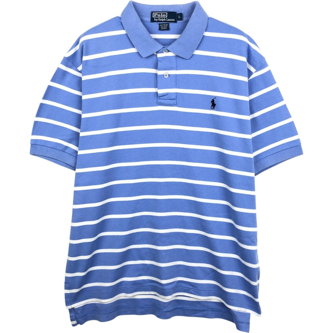 Ralph Lauren POLO by Ralph Lauren short sleeve striped polo shirt, men's size L cotton Blue type light blue Vintage Second Hand