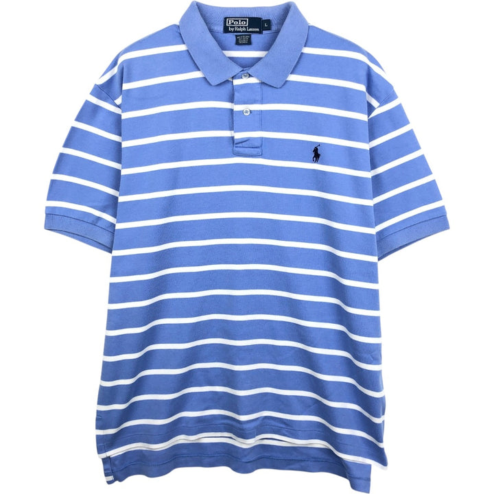 Ralph Lauren POLO by Ralph Lauren short sleeve striped polo shirt, men's size L cotton Blue type light blue Vintage Second Hand