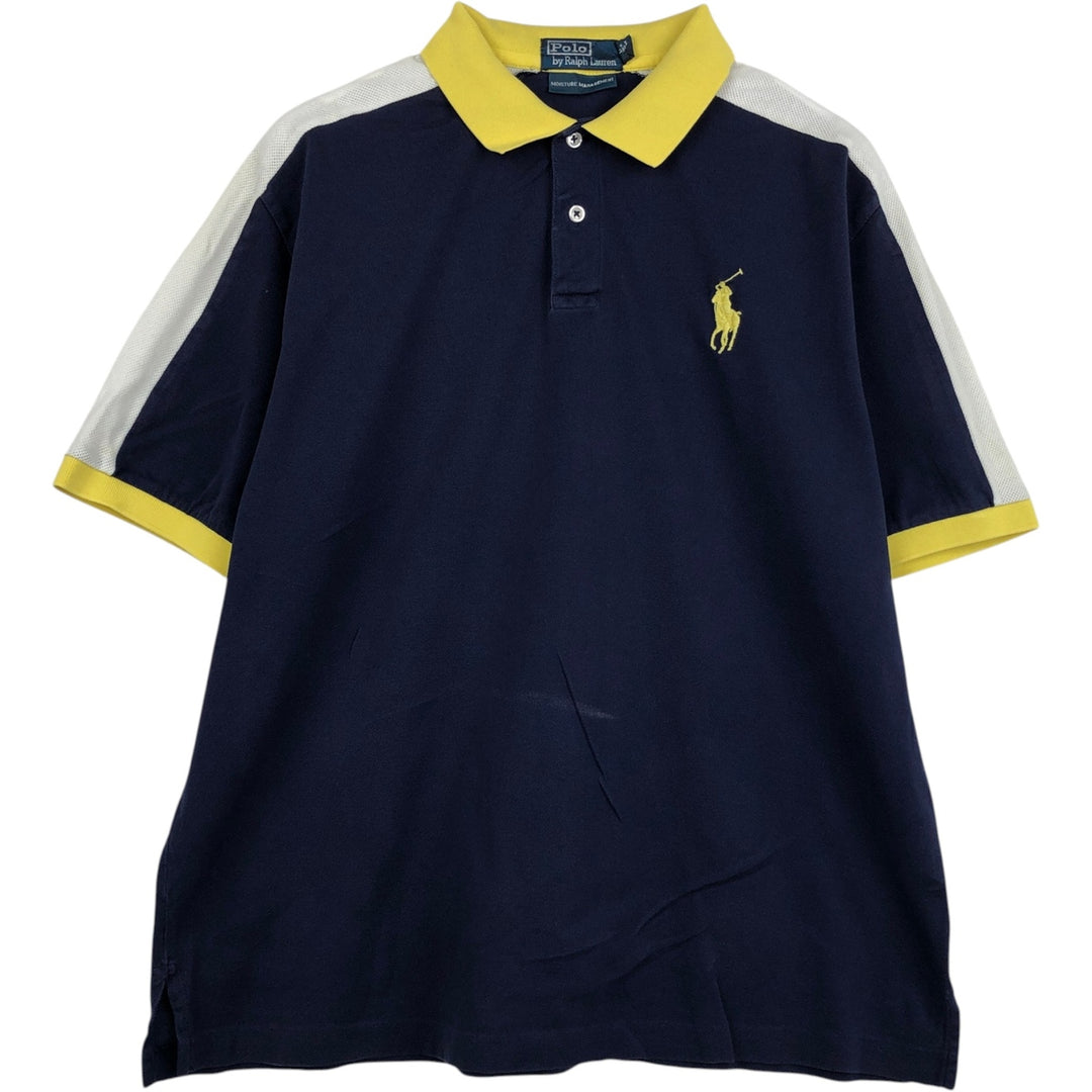 Ralph Lauren POLO by Ralph Lauren short sleeve polo shirt, men's size L Pima Cotton navy blue type Vintage Second Hand