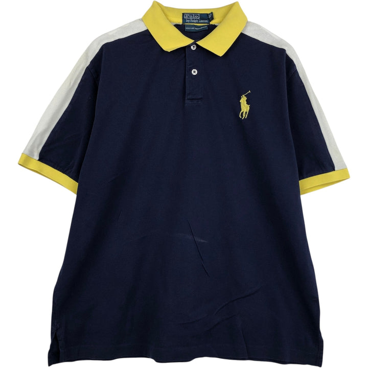 Ralph Lauren POLO by Ralph Lauren short sleeve polo shirt, men's size L Pima Cotton navy blue type Vintage Second Hand