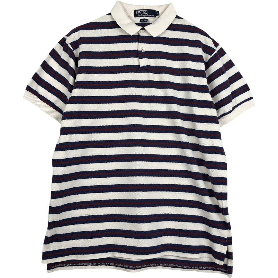 Ralph Lauren POLO by Ralph Lauren Multi-stripe Short-Sleeve Polo Shirt, Made in USA, Men's Size L (approx.) cotton white type Vintage Second Hand