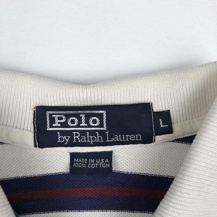 Ralph Lauren POLO by Ralph Lauren Multi-stripe Short-Sleeve Polo Shirt, Made in USA, Men's Size L (approx.) cotton white type Vintage Second Hand
