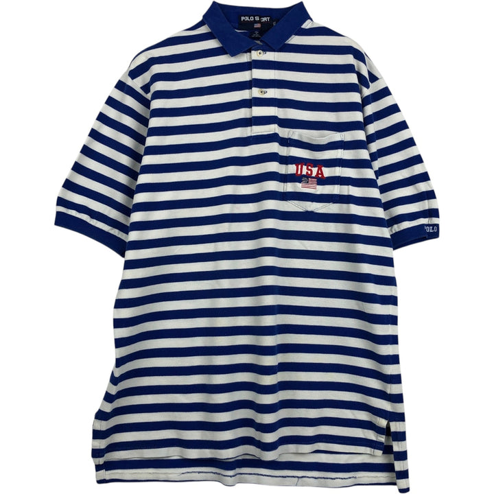 Ralph Lauren POLO SPORT Short-Sleeve Striped Polo Shirt, Made in USA, Men's Size XL (approx.) cotton blue type Vintage Second Hand