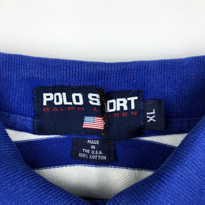 Ralph Lauren POLO SPORT Short-Sleeve Striped Polo Shirt, Made in USA, Men's Size XL (approx.) cotton blue type Vintage Second Hand