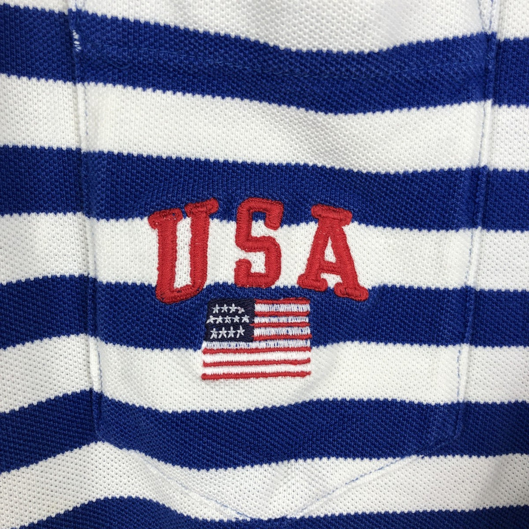 Ralph Lauren POLO SPORT Short-Sleeve Striped Polo Shirt, Made in USA, Men's Size XL (approx.) cotton blue type Vintage Second Hand