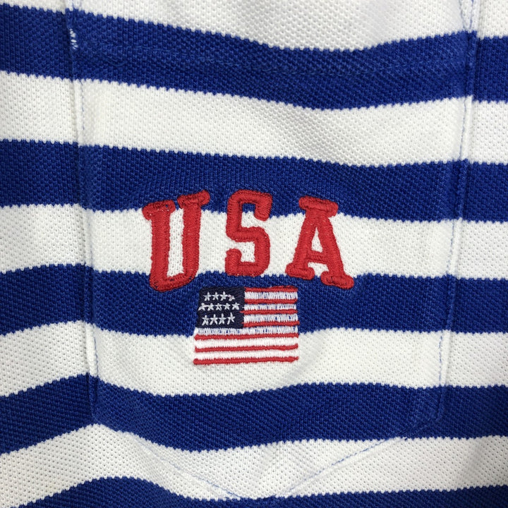 Ralph Lauren POLO SPORT Short-Sleeve Striped Polo Shirt, Made in USA, Men's Size XL (approx.) cotton blue type Vintage Second Hand