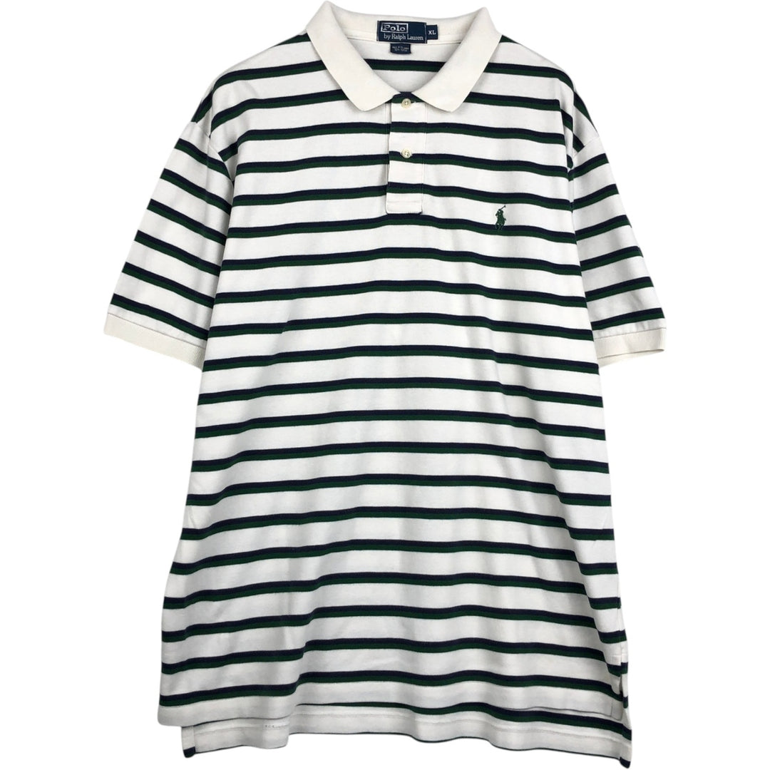 Ralph Lauren POLO by Ralph Lauren Multi-border short sleeve striped polo shirt Men's XL size cotton white type Vintage Second Hand