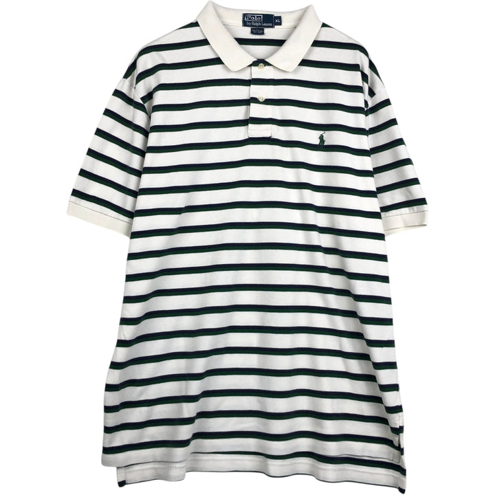 Ralph Lauren POLO by Ralph Lauren Multi-border short sleeve striped polo shirt Men's XL size cotton white type Vintage Second Hand