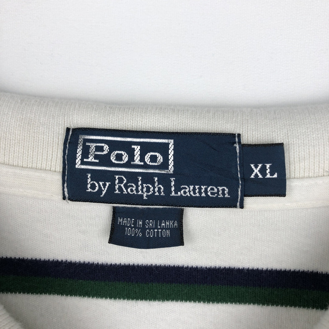 Ralph Lauren POLO by Ralph Lauren Multi-border short sleeve striped polo shirt Men's XL size cotton white type Vintage Second Hand