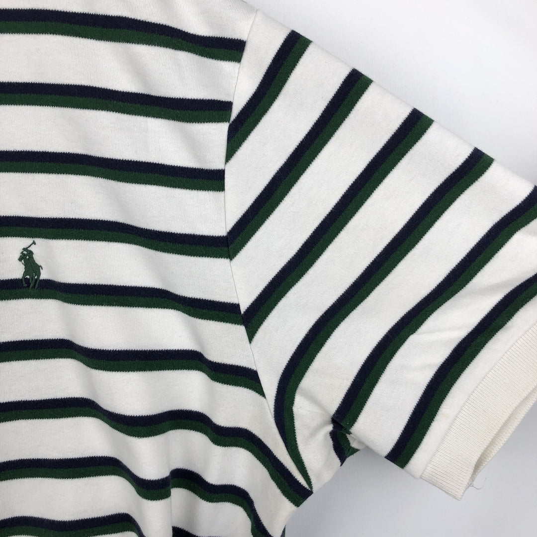 Ralph Lauren POLO by Ralph Lauren Multi-border short sleeve striped polo shirt Men's XL size cotton white type Vintage Second Hand