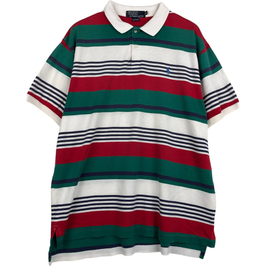 Ralph Lauren POLO by Ralph Lauren Multi-stripe Short-Sleeve Polo Shirt, Made in USA, Men's Size XL (approx.) cotton green type Vintage Second Hand