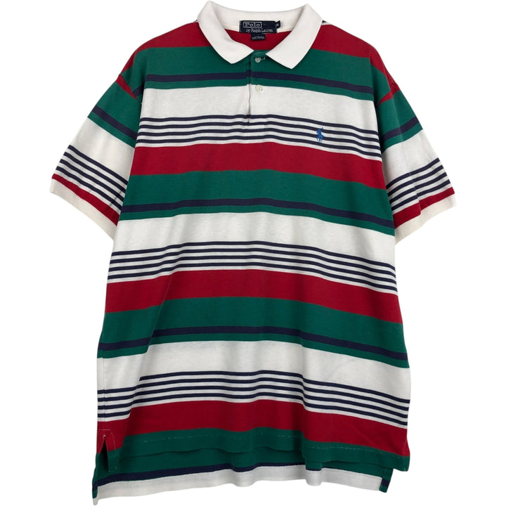Ralph Lauren POLO by Ralph Lauren Multi-stripe Short-Sleeve Polo Shirt, Made in USA, Men's Size XL (approx.) cotton green type Vintage Second Hand