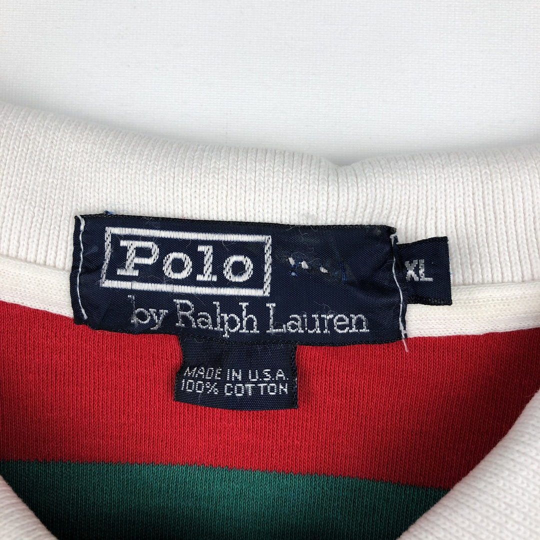 Ralph Lauren POLO by Ralph Lauren Multi-stripe Short-Sleeve Polo Shirt, Made in USA, Men's Size XL (approx.) cotton green type Vintage Second Hand