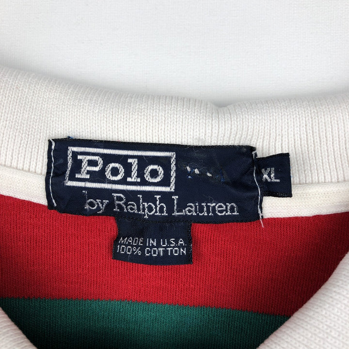 Ralph Lauren POLO by Ralph Lauren Multi-stripe Short-Sleeve Polo Shirt, Made in USA, Men's Size XL (approx.) cotton green type Vintage Second Hand