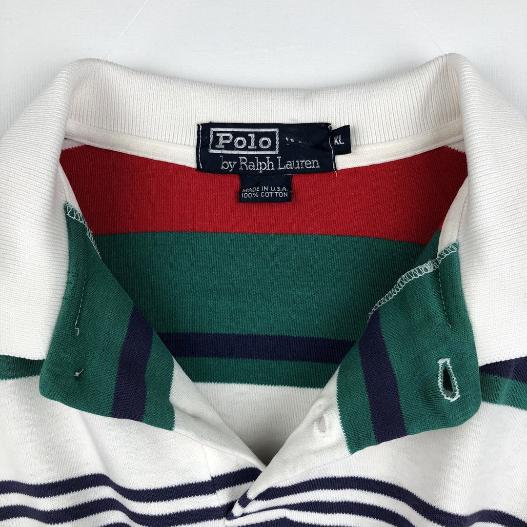 Ralph Lauren POLO by Ralph Lauren Multi-stripe Short-Sleeve Polo Shirt, Made in USA, Men's Size XL (approx.) cotton green type Vintage Second Hand