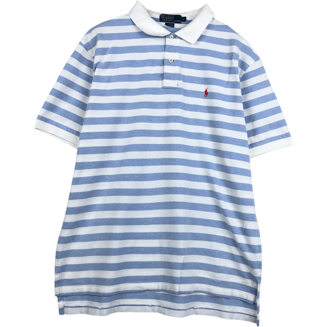 Ralph Lauren POLO by Ralph Lauren short sleeve striped polo shirt, men's XL size cotton white type Vintage Second Hand