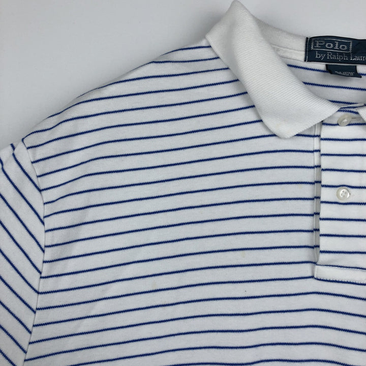 Ralph Lauren POLO by Ralph Lauren short sleeve striped polo shirt, men's XL size cotton white type Vintage Second Hand
