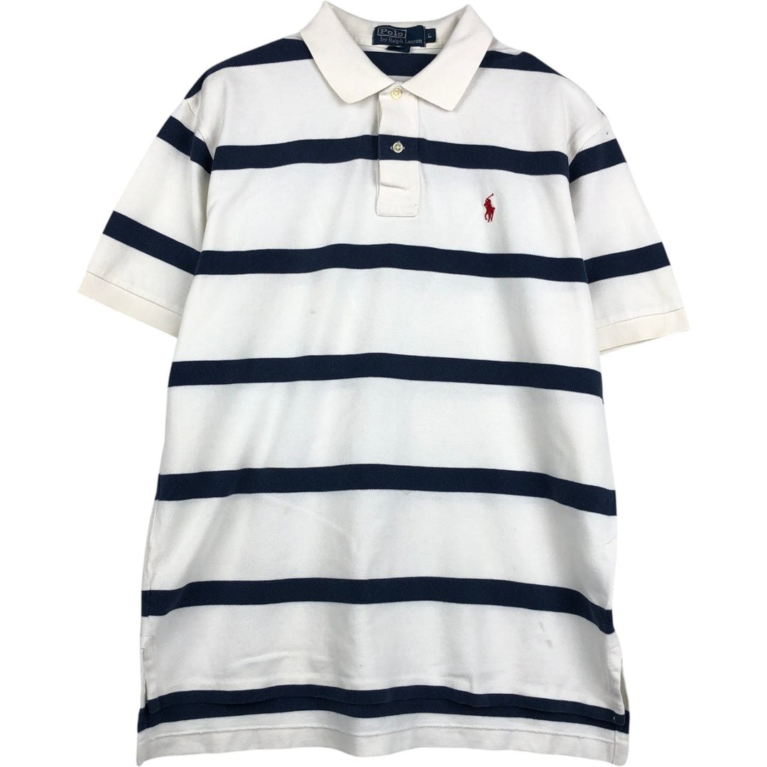 Ralph Lauren POLO by Ralph Lauren short sleeve striped polo shirt, men's size L cotton white type Vintage Second Hand