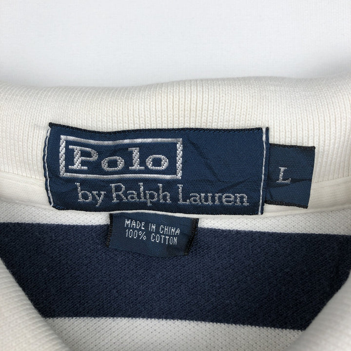 Ralph Lauren POLO by Ralph Lauren short sleeve striped polo shirt, men's size L cotton white type Vintage Second Hand