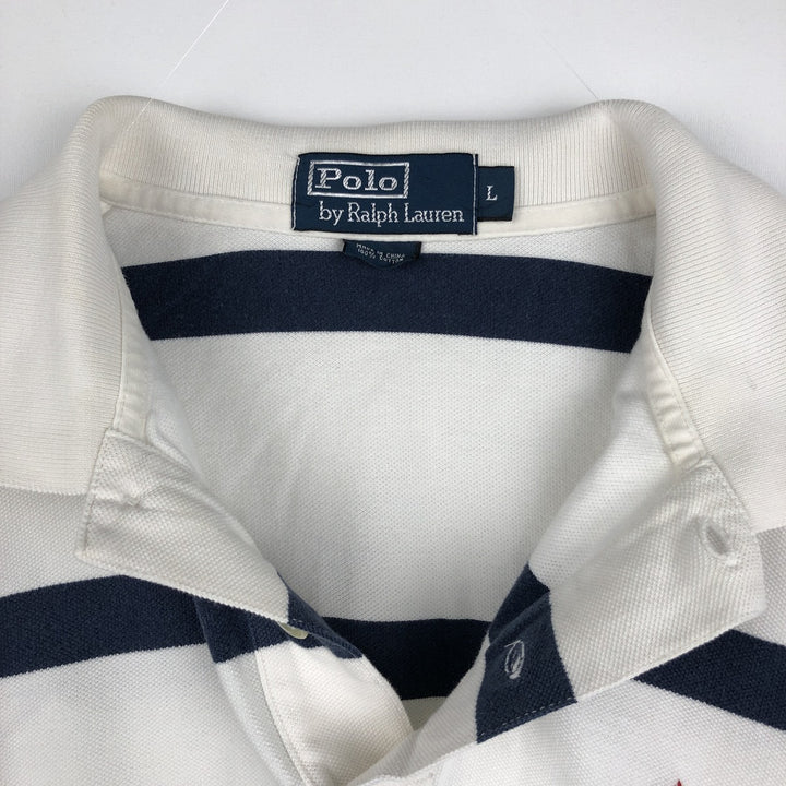 Ralph Lauren POLO by Ralph Lauren short sleeve striped polo shirt, men's size L cotton white type Vintage Second Hand