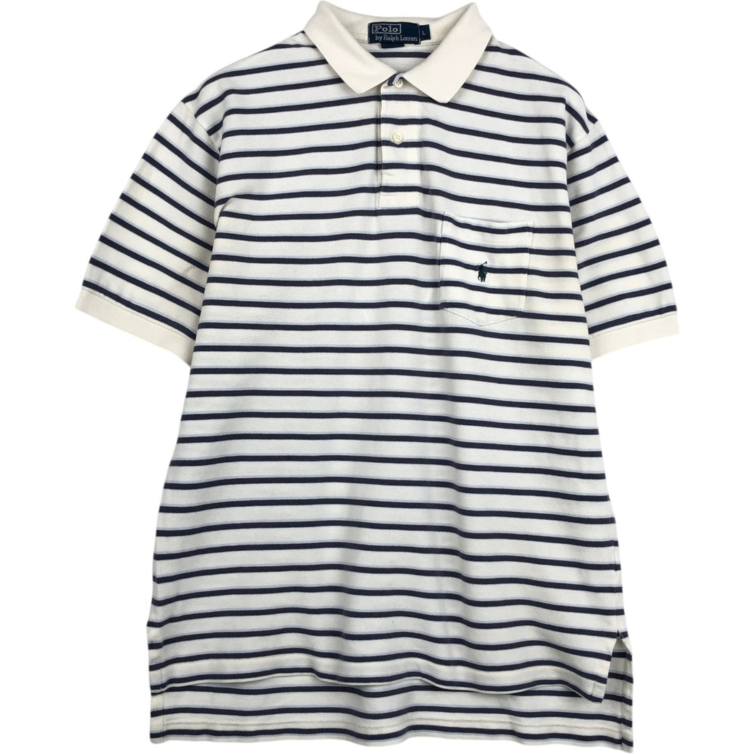 Ralph Lauren POLO by Ralph Lauren Multi-border short sleeve striped polo shirt Men's size L cotton white type Vintage Second Hand