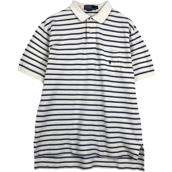 Ralph Lauren POLO by Ralph Lauren Multi-border short sleeve striped polo shirt Men's size L cotton white type Vintage Second Hand