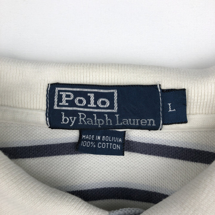 Ralph Lauren POLO by Ralph Lauren Multi-border short sleeve striped polo shirt Men's size L cotton white type Vintage Second Hand