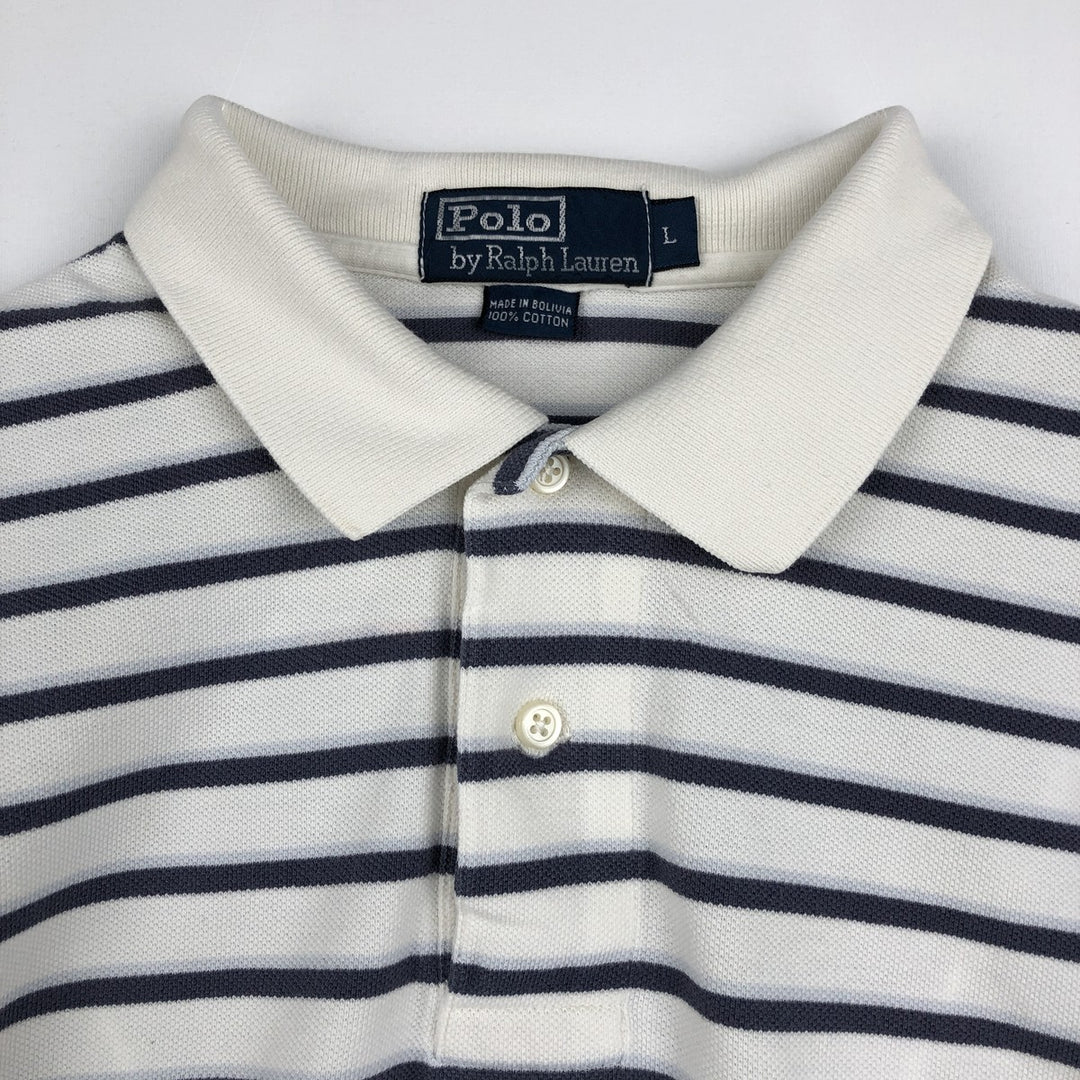 Ralph Lauren POLO by Ralph Lauren Multi-border short sleeve striped polo shirt Men's size L cotton white type Vintage Second Hand
