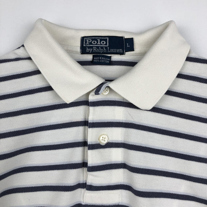 Ralph Lauren POLO by Ralph Lauren Multi-border short sleeve striped polo shirt Men's size L cotton white type Vintage Second Hand