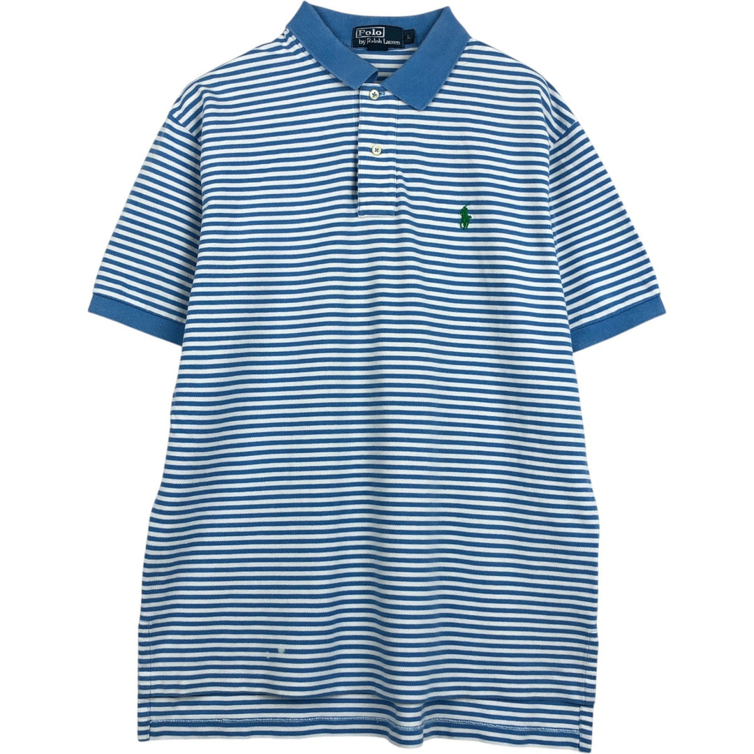 Ralph Lauren POLO by Ralph Lauren short sleeve striped polo shirt, men's size L cotton Blue type light blue Vintage Second Hand