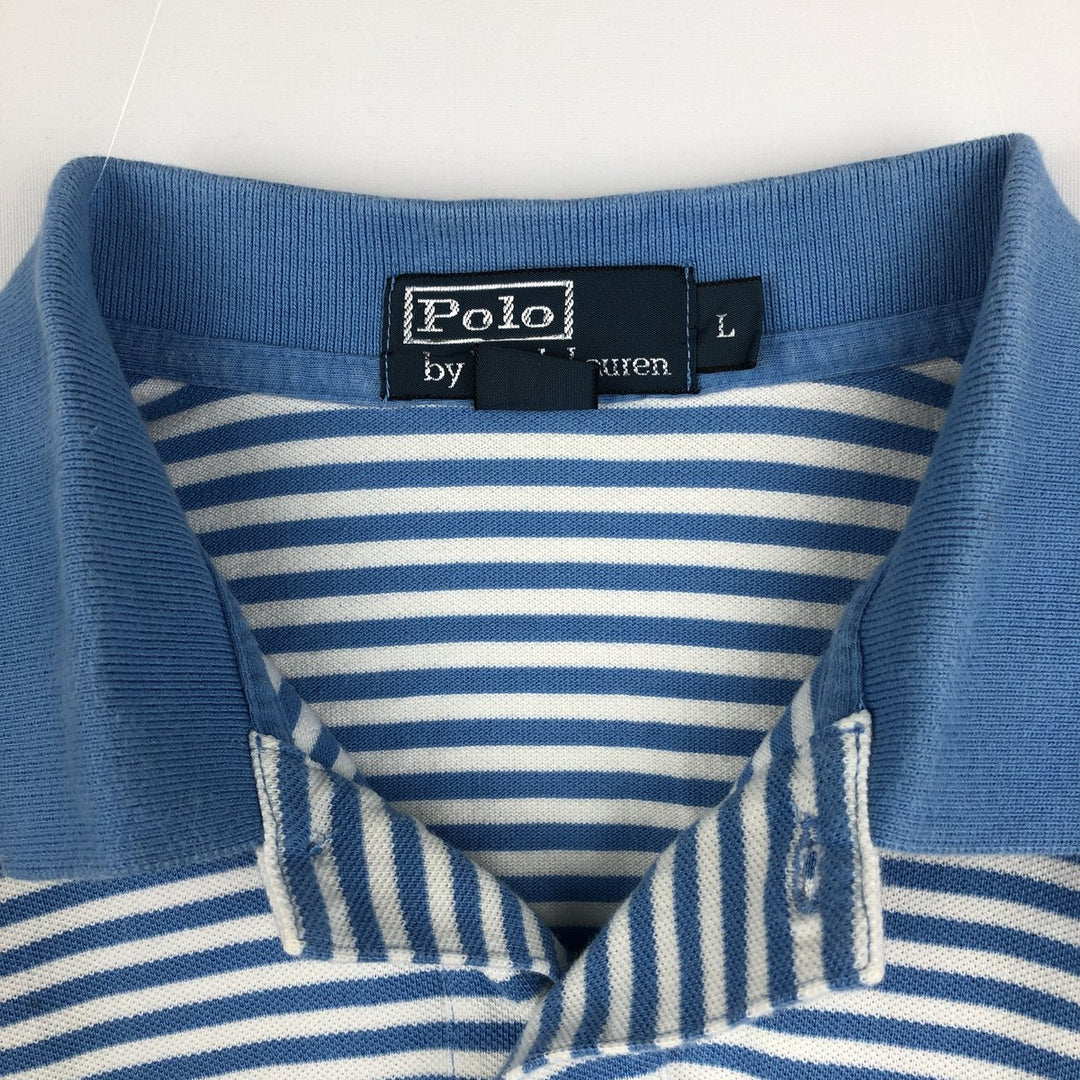 Ralph Lauren POLO by Ralph Lauren short sleeve striped polo shirt, men's size L cotton Blue type light blue Vintage Second Hand