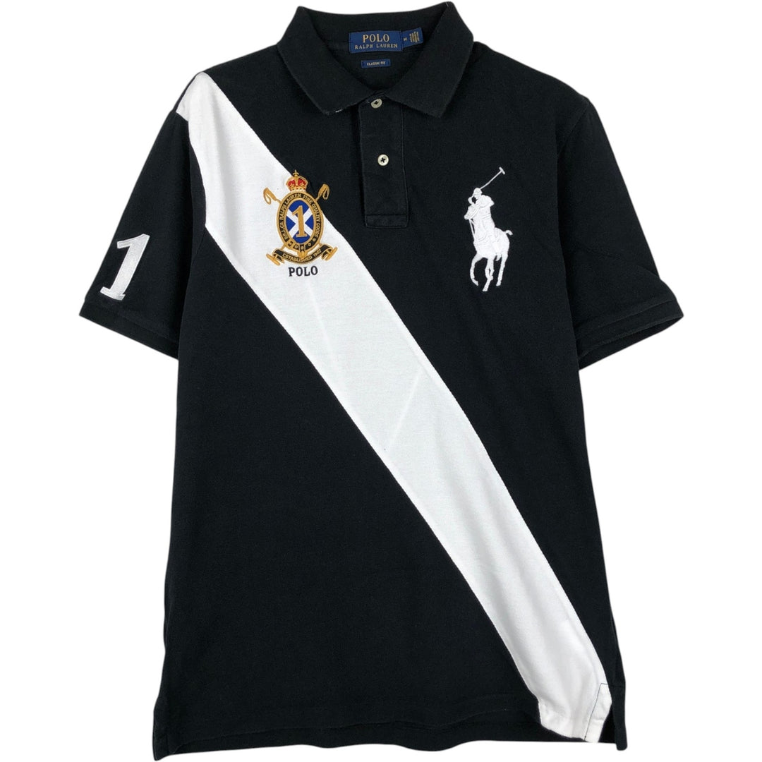Ralph Lauren POLO RALPH LAUREN CLASSIC FIT Big Pony Short Sleeve Polo Shirt, Men's Size M cotton black type Vintage Second Hand
