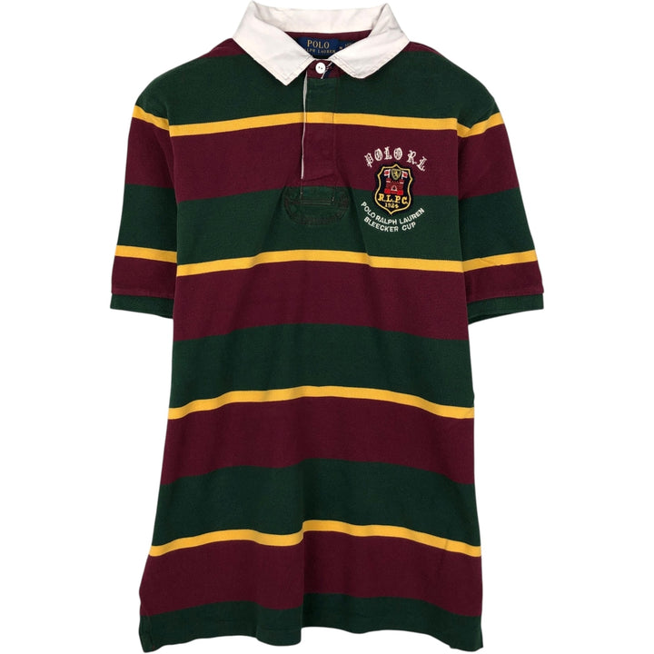 Ralph Lauren POLO RALPH LAUREN CLASSIC FIT Big Pony Multi-stripe Short-Sleeve Polo Shirt (Men's Size M) cotton green type Vintage Second Hand