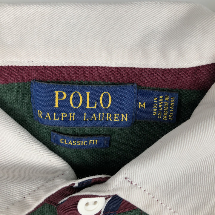 Ralph Lauren POLO RALPH LAUREN CLASSIC FIT Big Pony Multi-stripe Short-Sleeve Polo Shirt (Men's Size M) cotton green type Vintage Second Hand