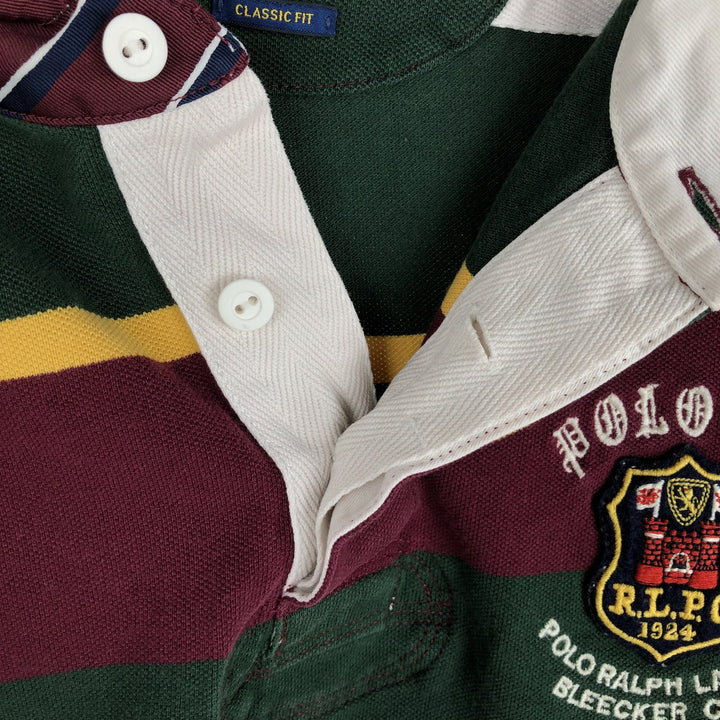 Ralph Lauren POLO RALPH LAUREN CLASSIC FIT Big Pony Multi-stripe Short-Sleeve Polo Shirt (Men's Size M) cotton green type Vintage Second Hand