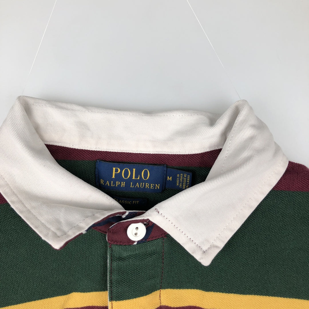 Ralph Lauren POLO RALPH LAUREN CLASSIC FIT Big Pony Multi-stripe Short-Sleeve Polo Shirt (Men's Size M) cotton green type Vintage Second Hand