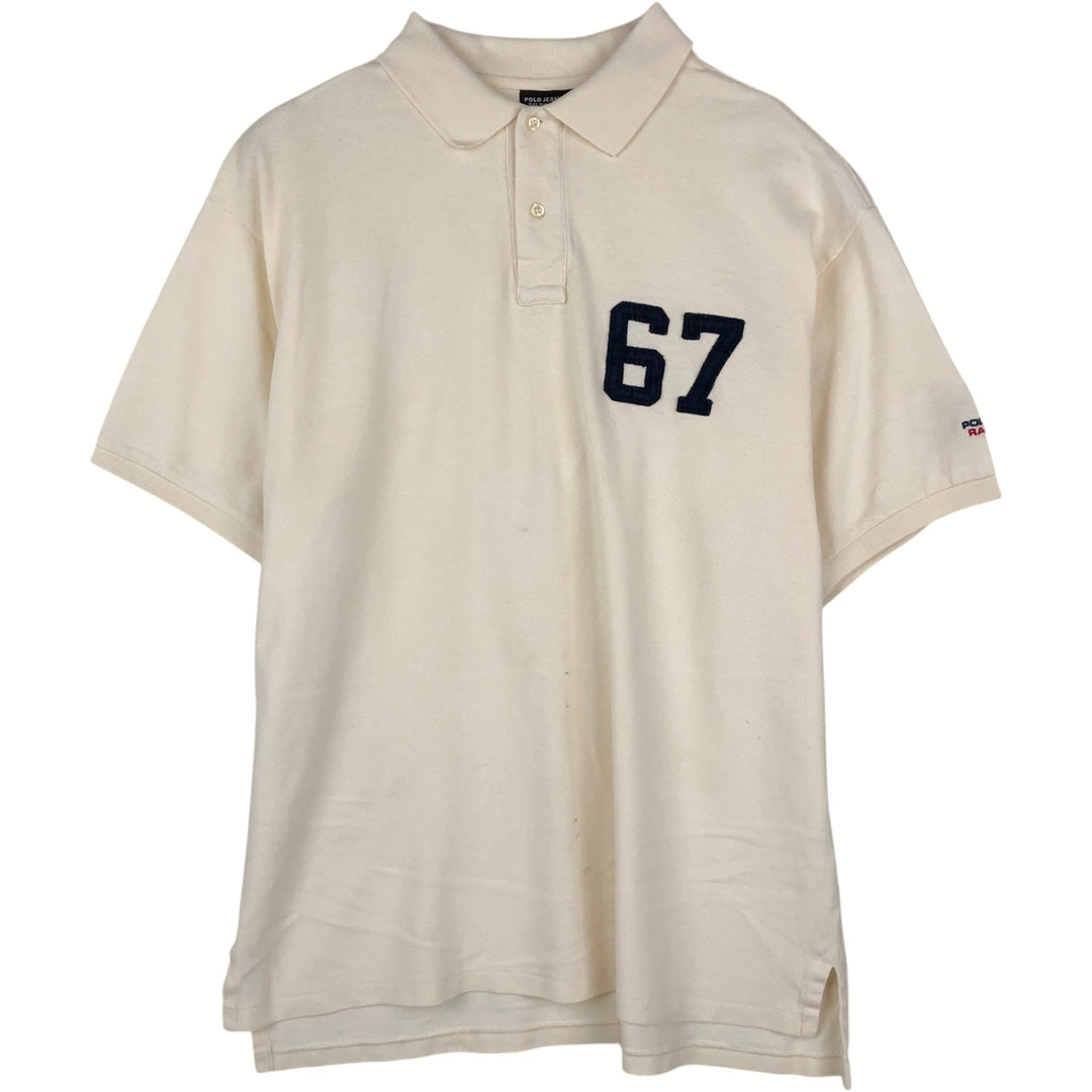 Ralph Lauren POLO JEANS COMPANY short sleeve polo shirt, men's size L cotton unbleached Vintage Second Hand