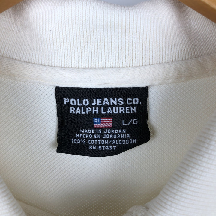Ralph Lauren POLO JEANS COMPANY short sleeve polo shirt, men's size L cotton unbleached Vintage Second Hand